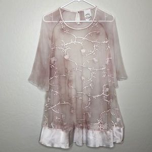 Fleur de Lis Peplum Sheer Blouse Top 3/4 Sleeves
